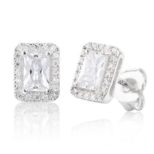 Load image into Gallery viewer, Sterling Silver Cubic Zirconia Square Halo Stud Earrings