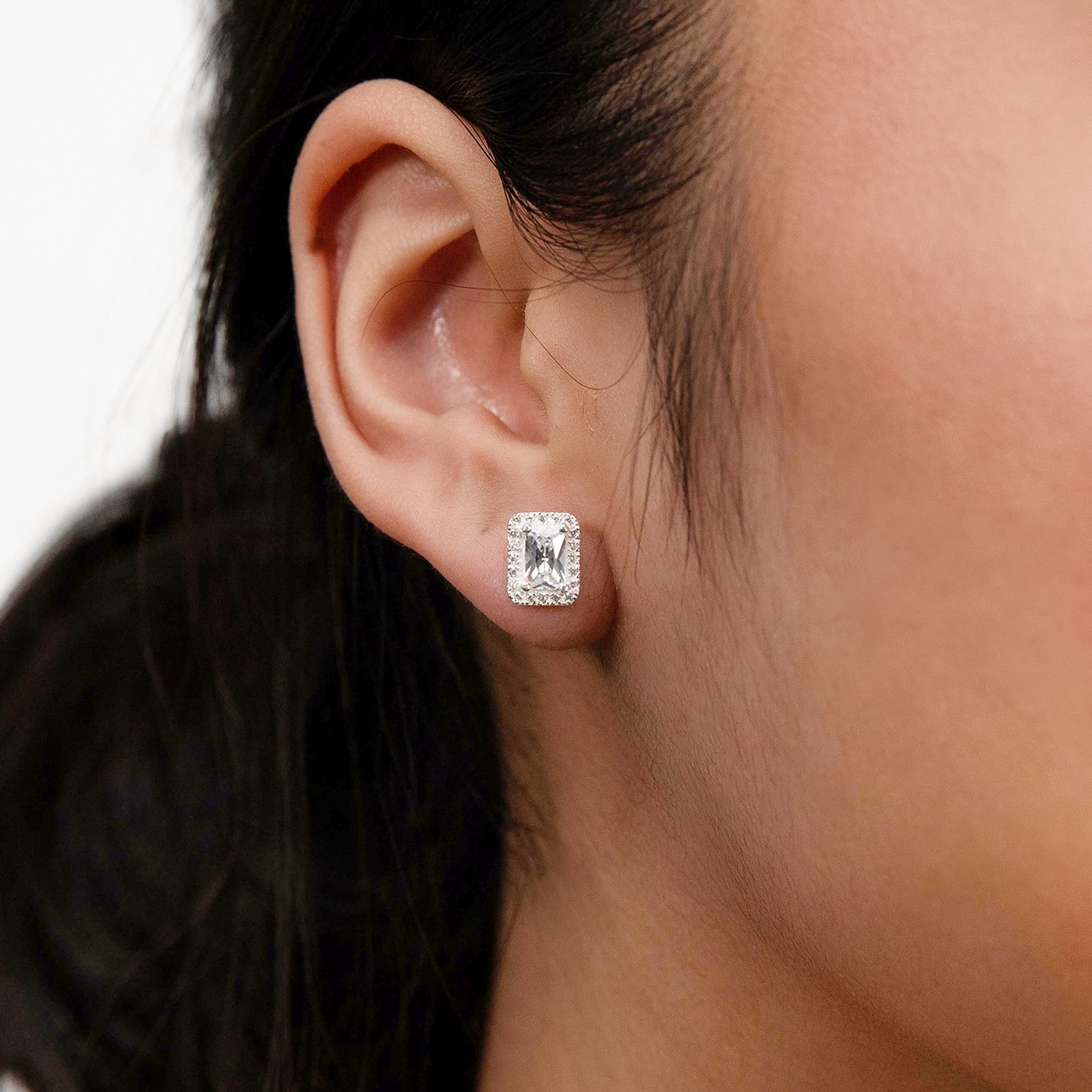 Square halo stud earrings on sale