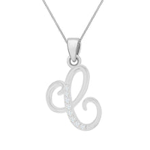 Load image into Gallery viewer, Sterling Silver Rhodium Plated Cubic Zirconia Script &quot;C&quot; Initial Pendant