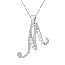 Load image into Gallery viewer, Sterling Silver Rhodium Plated Cubic Zirconia Script &quot;M&quot; Initial Pendant