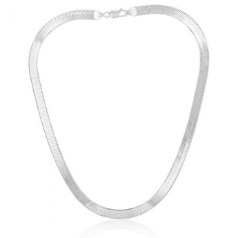 Sterling Silver Rhodium Plated Diamond Cut Strata Hbone 43cm Chain