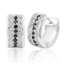 Load image into Gallery viewer, Sterling Silver Oval Black +White Cubic Zirconia Huggy Earring