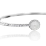 Sterling Silver Rhodium Plated Fresh Water Pearl And Cubic Zirconia Open Bangle