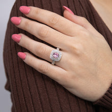 Load image into Gallery viewer, Sterling Silver Rhodium Plated White &amp; Light Pink Cubic Zirconia Cushion Ring
