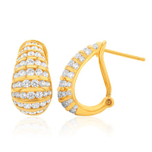 Load image into Gallery viewer, Sterling Silver Gold Plated Cubic Zirconia On Fancy &quot;D&quot; Shape Earrings