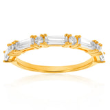 Sterling Silver Gold Plated White Cubic Zirconia Fancy Ring