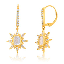 Load image into Gallery viewer, Sterling Silver Gold Plated Cubic Zirconia On Star Drop Earrings