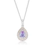 Sterling Silver Rhodium Plated Champagne/Lavender Cubic Zirconia Tear Drop Pendant