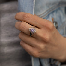 Load image into Gallery viewer, Sterling Silver Rhodium Plated Champagne/ Lavender Cubic Zirconia Ring