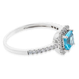 Sterling Silver Rhodium Plated Paraiba Green Blue And Cubic Zirconia Ring