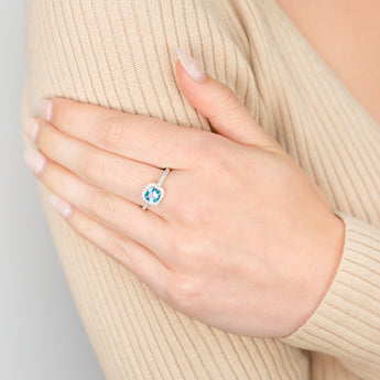 Sterling Silver Rhodium Plated Paraiba Green Blue And Cubic Zirconia Ring