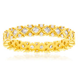 Sterling Silver Gold Plated Cubic Zirconia On Fancy Band Ring