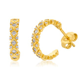 Sterling Silver Gold Plated Cubic Zirconia On Fancy Half hoop Earring