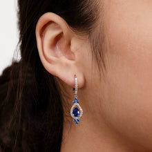 Load image into Gallery viewer, Sterling Silver Rhodium Plated Sapphire Blue &amp; White Cubic Zirconia Drop Earring
