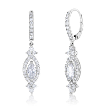 Sterling Silver Rhodium Plated Cubic Zirconia On Marquise Drop Earring
