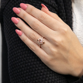 Sterling Silver Rose Gold Plated Morganite Peach/Pink And White Cubic Zirconia Ring