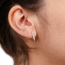 Load image into Gallery viewer, Sterling Silver Rhodium Plated Cubic Zirconia On Elongated Hoop Earring
