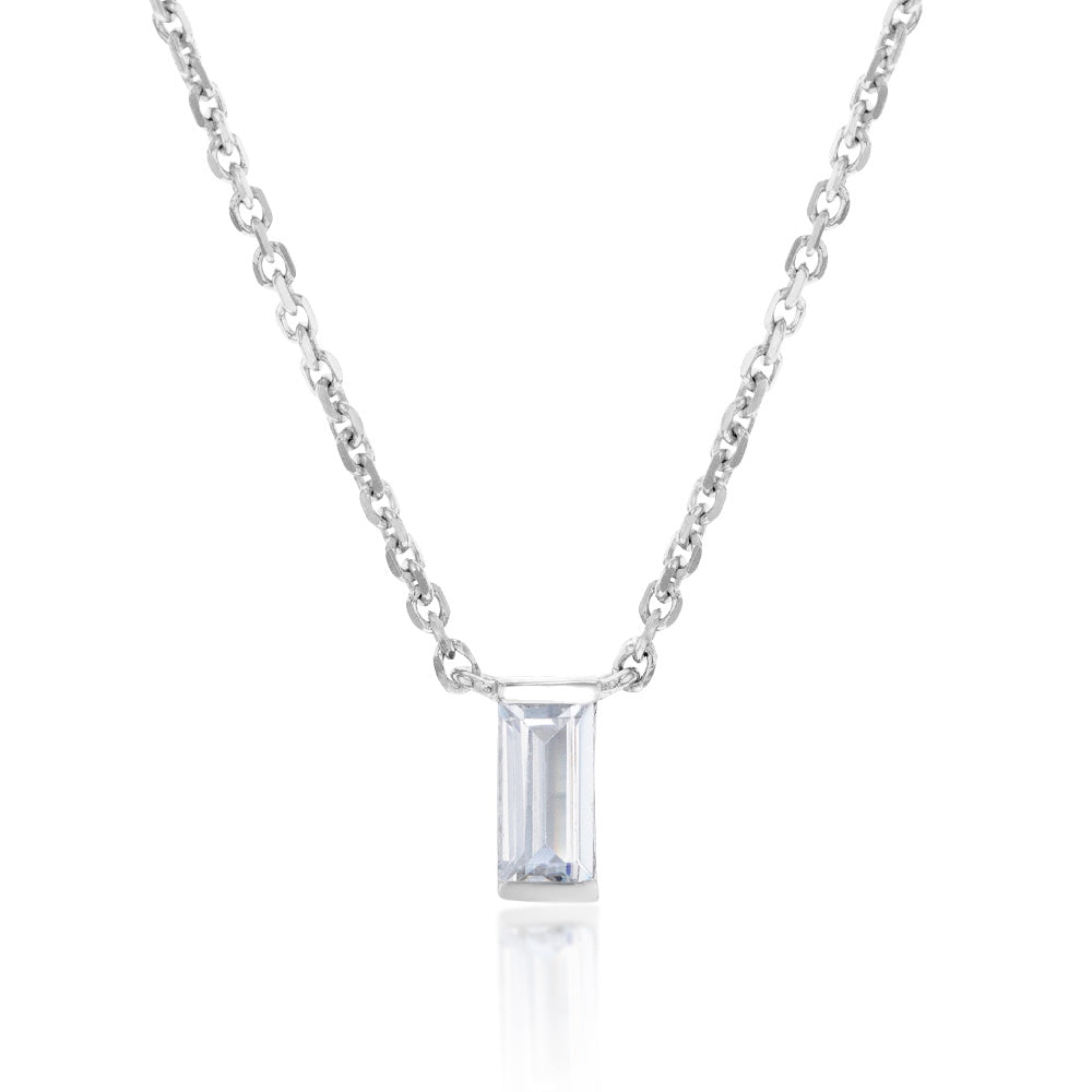 Sterling Silver Rhodium Plated White Cubic Zirconia Pendant on 40+5cm Chain
