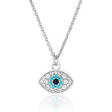Sterling Silver Rhodium Plated White Black Cubic Zirconia Evil Eye Pendant on Chain