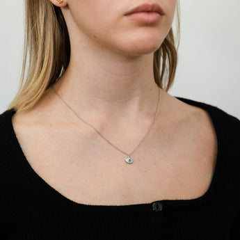 Sterling Silver Rhodium Plated White Black Cubic Zirconia Evil Eye Pendant on Chain