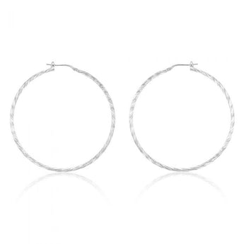 Sterling Silver Twisted 50mm Hoop Earrings