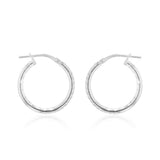Sterling Silver Diamond Cut 15mm Hoop Earrings