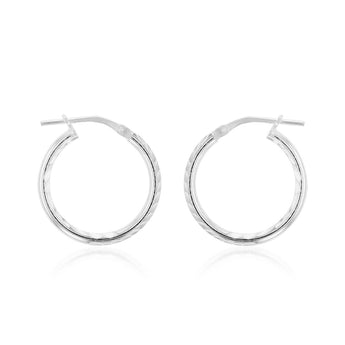 Sterling Silver Diamond Cut 15mm Hoop Earrings