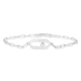 Sterling Silver Cubic Zirconia On Chunky Link 19cm Paperclip Bracelet