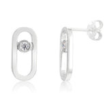 Sterling Silver Cubic Zirconia On Chunky Link Stud Earring