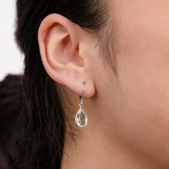 Sterling Silver Green Amethyst Pear Hook Drop Earrings