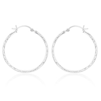 Sterling Silver Diamond Cut 30mm Hoop Earrings