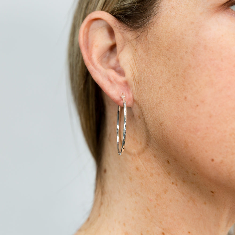 Sterling silver diamond cut hoop earrings discount