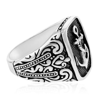 Sterling Silver Rectangle Antique Engraved Ring