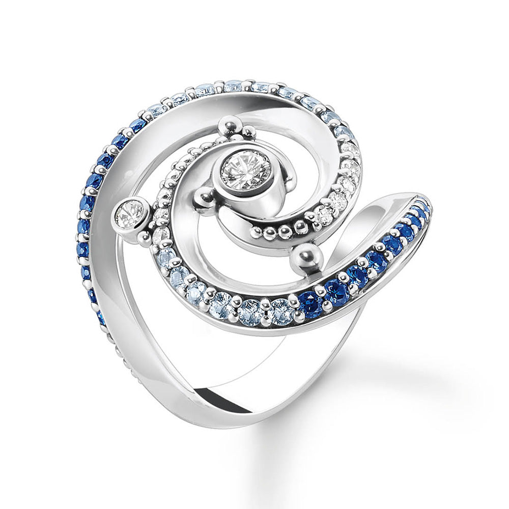 Thomas Sabo Sterling Silver Ocean Curled Wave Blue Cubic Zirconia Ring L