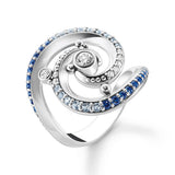 Thomas Sabo Sterling Silver Ocean Curled Wave Blue Cubic Zirconia Ring
