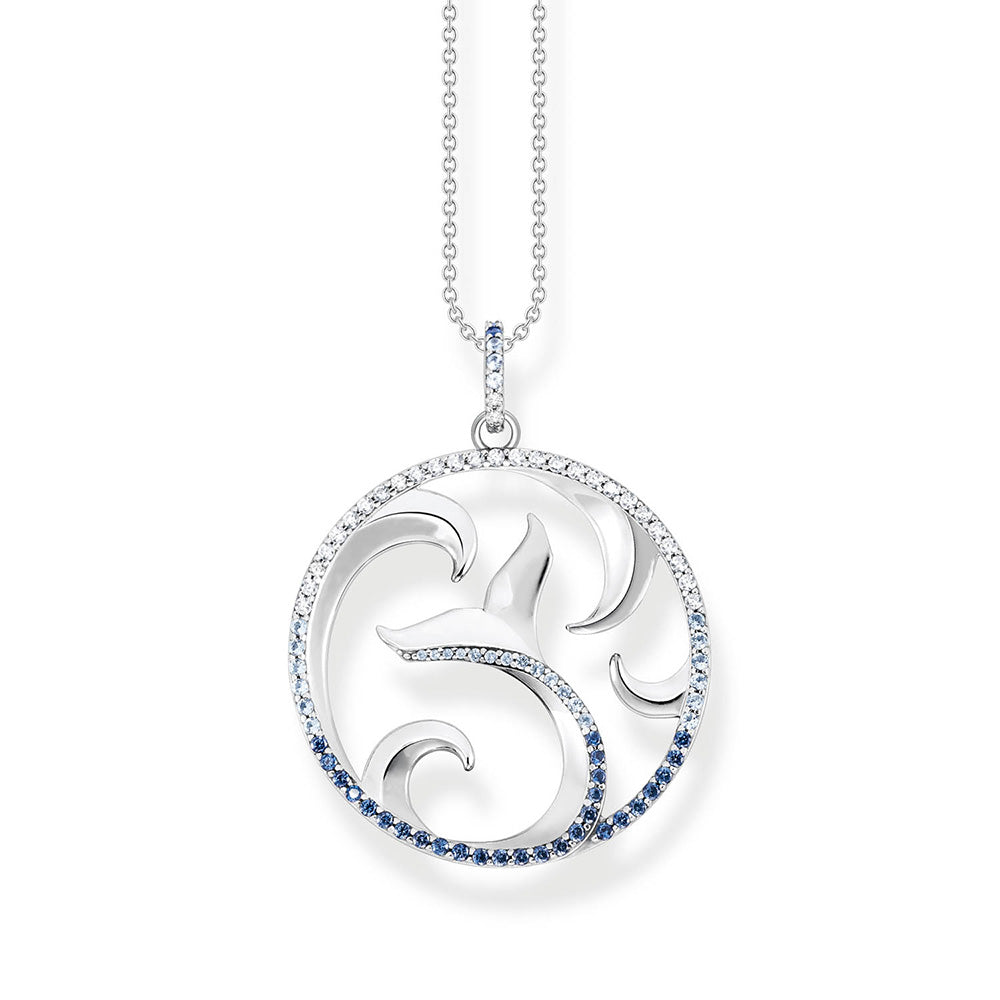 Thomas Sabo Sterling Silver Ocean Dolphin Tail Cubic Zirconia Pendant on 45cm Chain