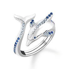 Load image into Gallery viewer, Thomas Sabo Sterling Silver Ocean Open Dolphin Blue Cubic Zirconia Ring Size O1/2