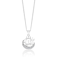 Load image into Gallery viewer, Sterling Silver Cubic Zirconia On Moon And Allah Pendant