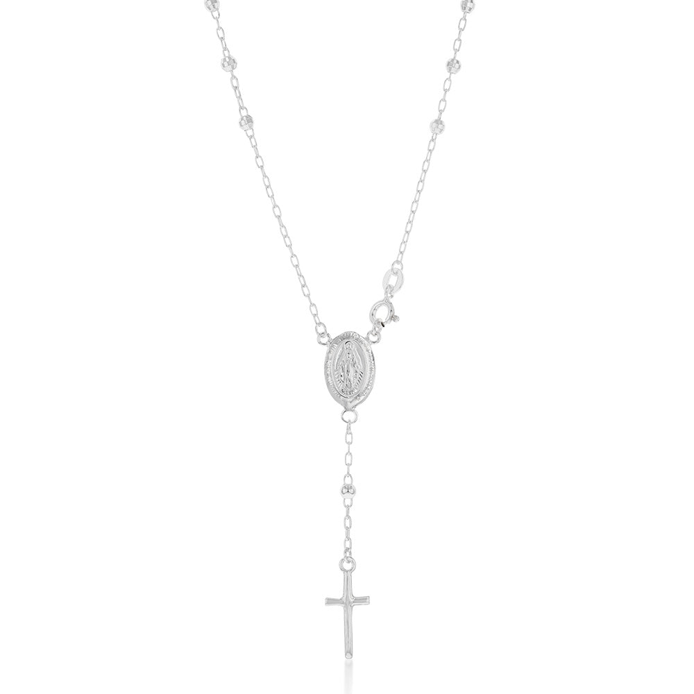 Sterling Silver Madonna And Cross Rosary 45cm Chain