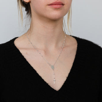 Sterling Silver Madonna And Cross Rosary 45cm Chain