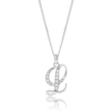 Sterling Silver Rhodium Plated Cubic Zirconia Script "L" Initial Pendant