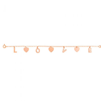 Sterling Silver Rose Gold Plated Love Charm 15.8+2.5cm Bracelet