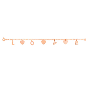 Sterling Silver Rose Gold Plated Love Charm 15.8+2.5cm Bracelet