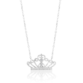 Sterling Silver Cubic Zirconia Crown Pendant on 43+2cm Chain