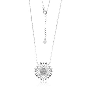 Sterling Silver Cubic Zirconia Flower Pendant on 42+3cm Chain