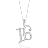 Sterling Silver Cubic Zirconia On Number "16" Pendant