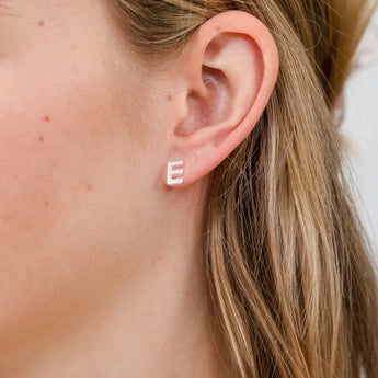 Sterling Silver Cubic Zirconia Initial "E" Stud Earrings
