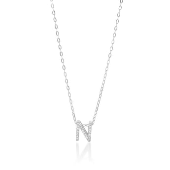 Sterling Silver Cubic Zirconia Initial "N" Pendant On 39+3cm Chain