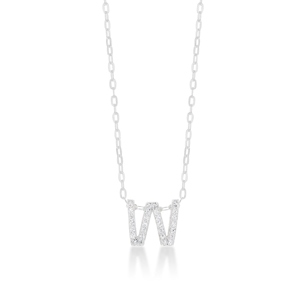 Sterling Silver Cubic Zirconia Initial "W" Pendant On 39+3cm Chain