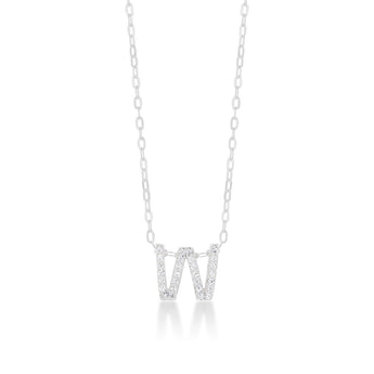 Sterling Silver Cubic Zirconia Initial "W" Pendant On 39+3cm Chain
